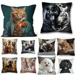 taies d'oreiller animaux imprimées tigres chats chiens orange noir blanc vert polyester peachskin 45x45cm