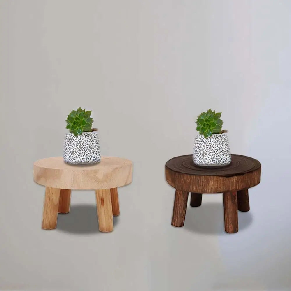 tabourets bois naturel modernes différentes tailles brun beige intérieurs extérieurs support plantes