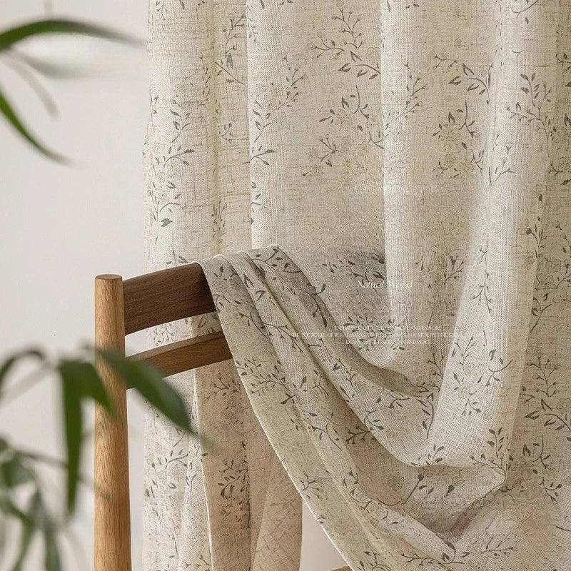 rideau beige clair motif floral moderne semi transparent salon chambre