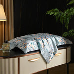 drap lit vert clair blanc motif feuilles bambou coton doux coton naturel
