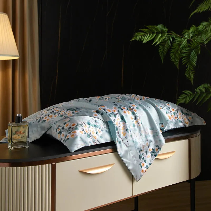 drap lit vert clair blanc motif feuilles bambou coton doux coton naturel