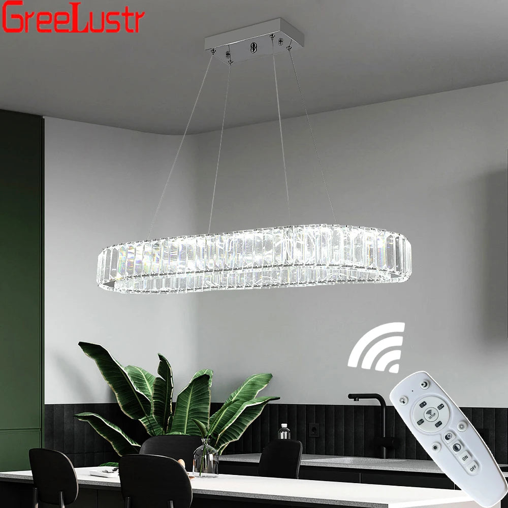 lustre suspendu cristal moderne transparent facettes chromé télécommande chambre salon