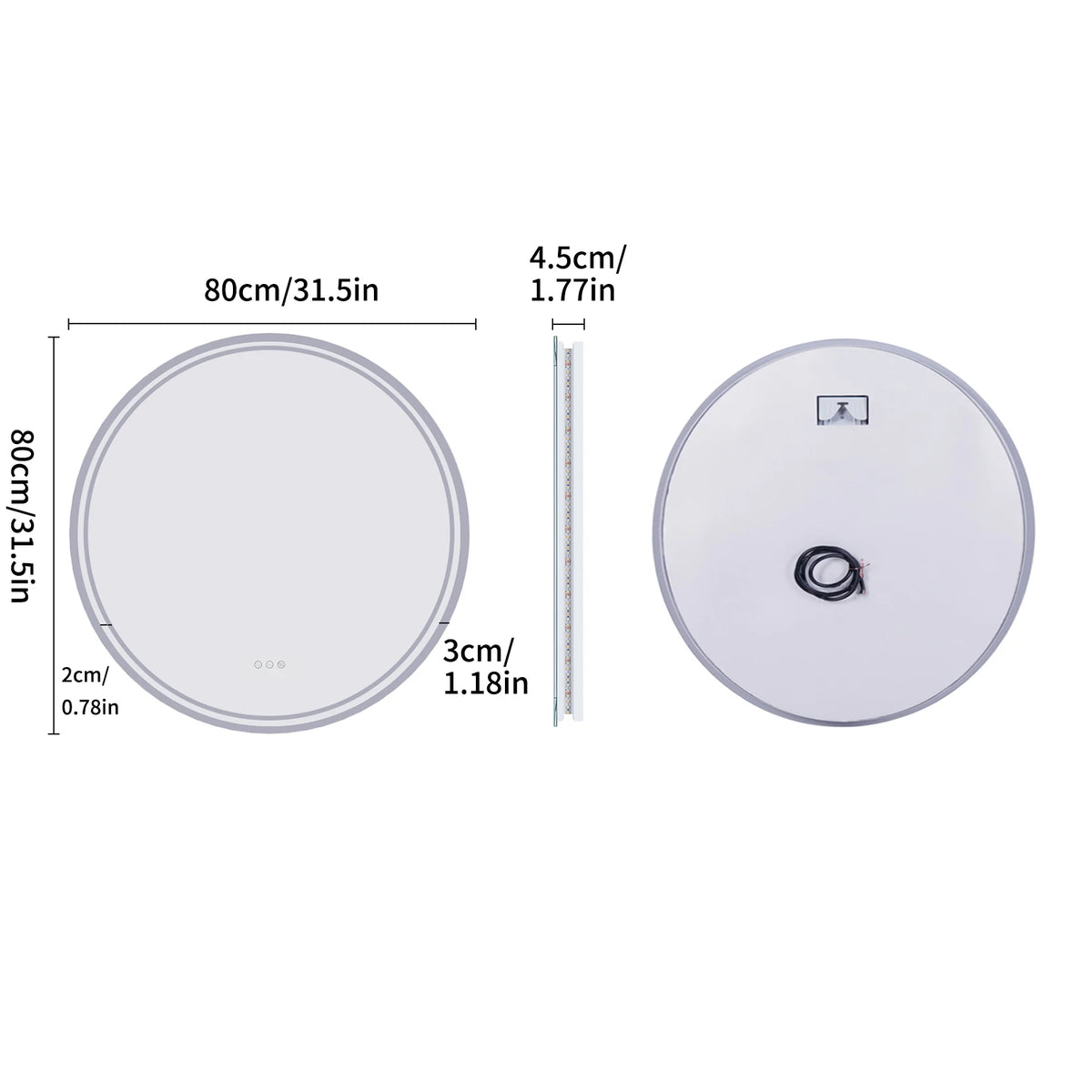 miroir rond lumineux moderne éclairé led blanc gris doré aluminium salle bain