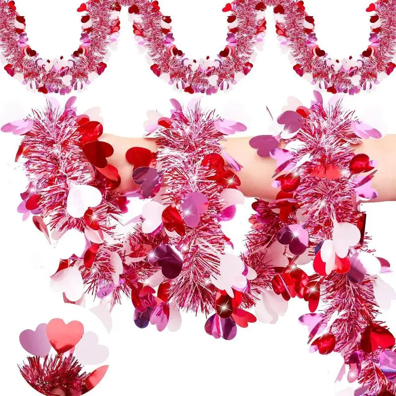 guirlande tinsel rouge rose coeurs papillons decoration saint valentin intérieur extérieur mariage