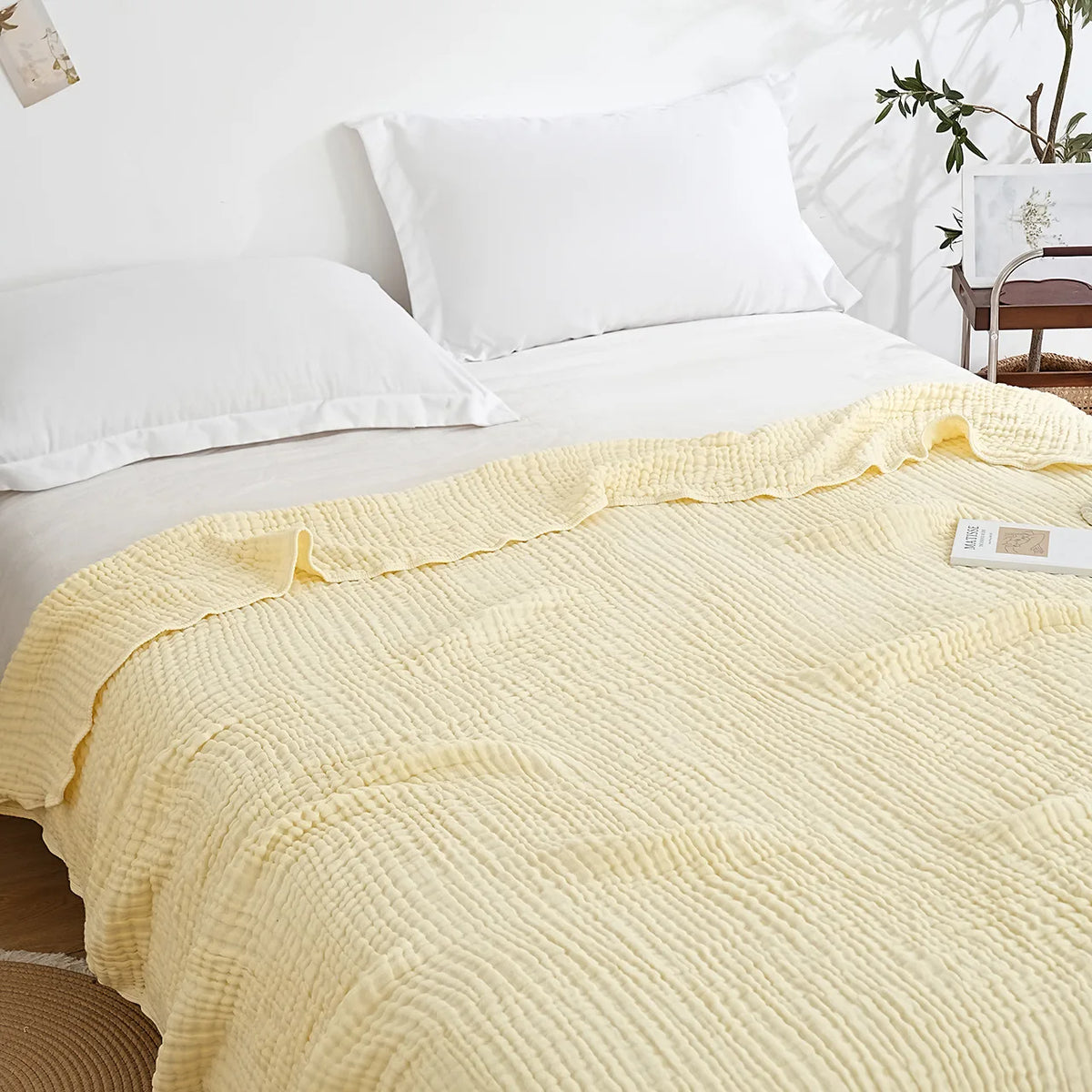 couverture coton pur plissée beige clair grande couverture lit douce maison