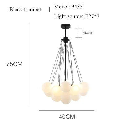 suspension lumineuse moderne boules sphériques blanc chaînes métalliques salon chambre principale étude