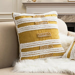 coussin moderne géométrique brodé coton polyester blanc orange moutarde adhésif rectangle square decoration