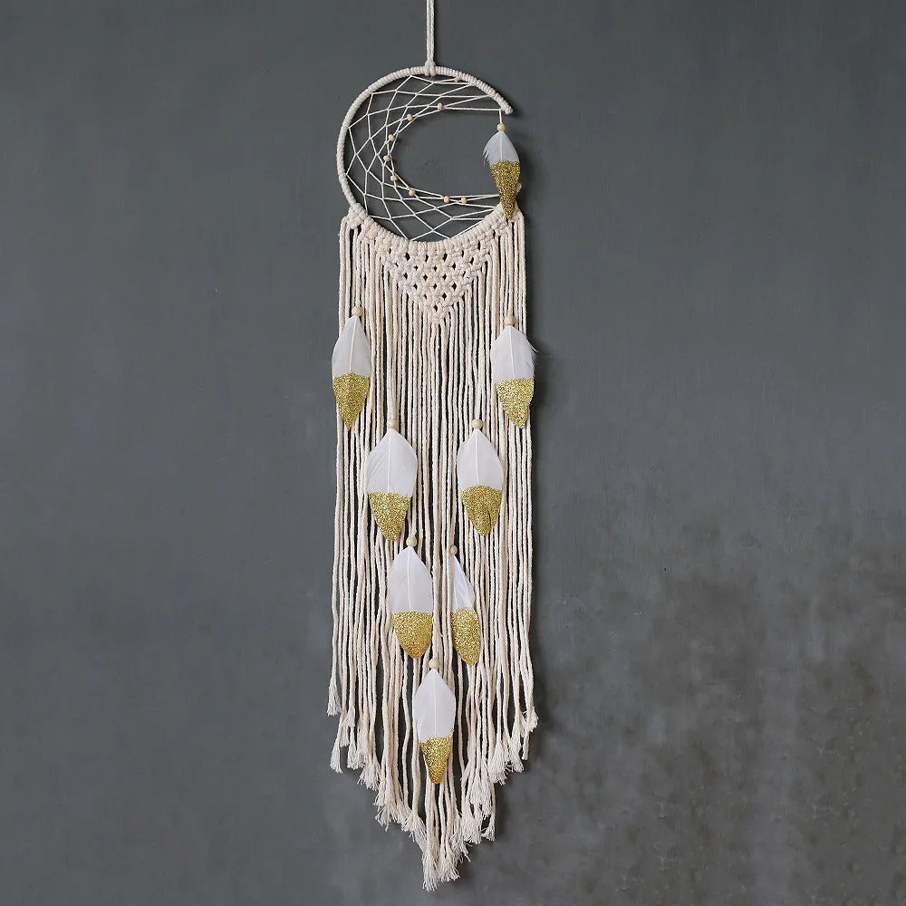 décoration murale macramé bohème tresses noeuds franges cœur lune étoile