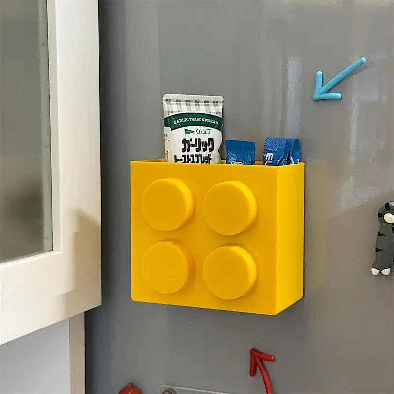 boîtes rangement magnétiques murales couleurs jaune vert bleu rouge moderne ludique cercles brique lego