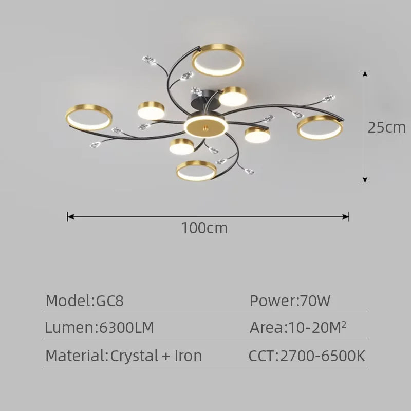 plafonnier led or noir floral éclairage moderne télécommande suspension chambre salon