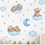 stickers muraux ours peluche rose bleu nuages bonne nuit décoration enfant illustration douce