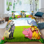 housse couette animaux savane ferme forêt polyester impression 3d enfants verte bleue orangée rose