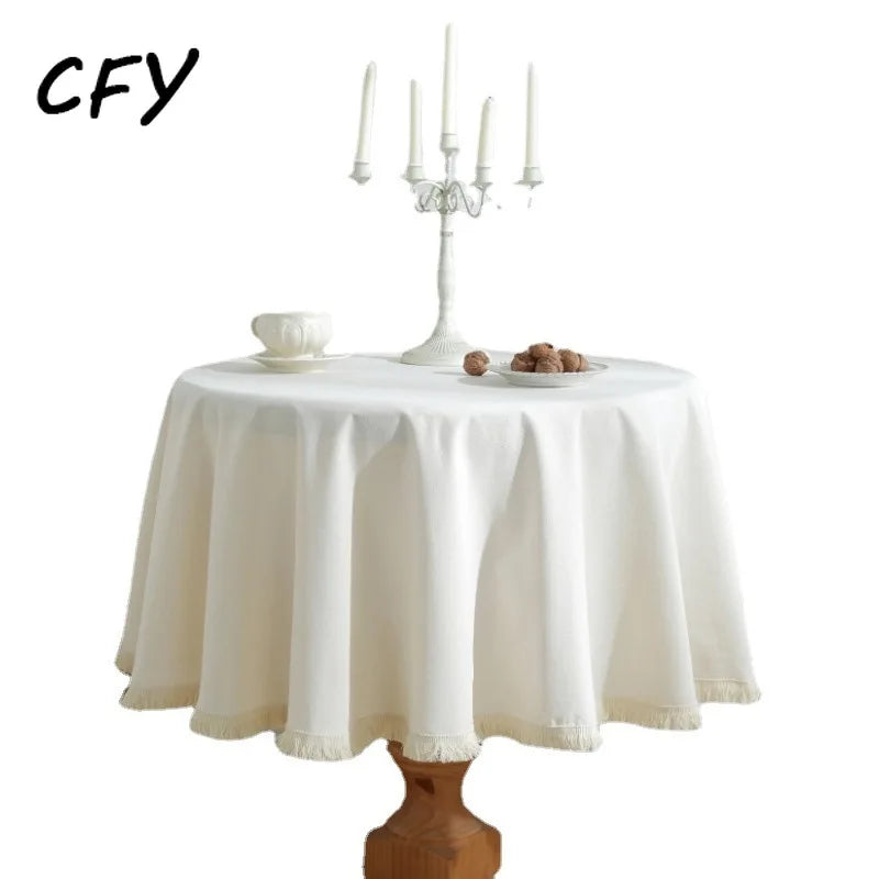 nappes ronde tissu texturé imperméable extérieur intérieur mariage thème vintage blanc cassé marron franges