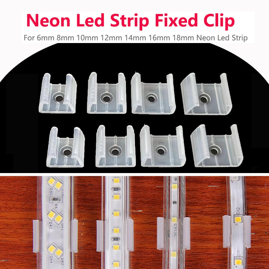 clips fixations ruban led néon transparent vis fixation pratique 5mm 8mm 12mm 14mm 17mm