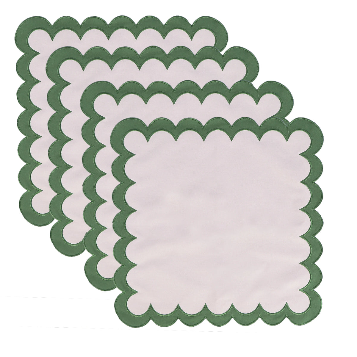 lot serviettes table coton fleurs bordure dentelée rose vert bleu