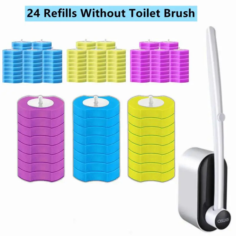 recharges jetables brosses toilette mousse couches bleu violet vert texture ondulée moderne 24 pièces