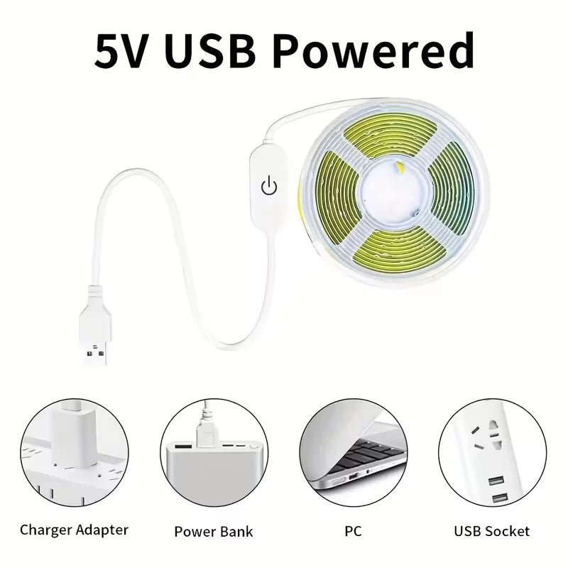 ruban led flexible blanc moderne interrupteur tactile adhésif guide luminosité usb alimentation minimaliste