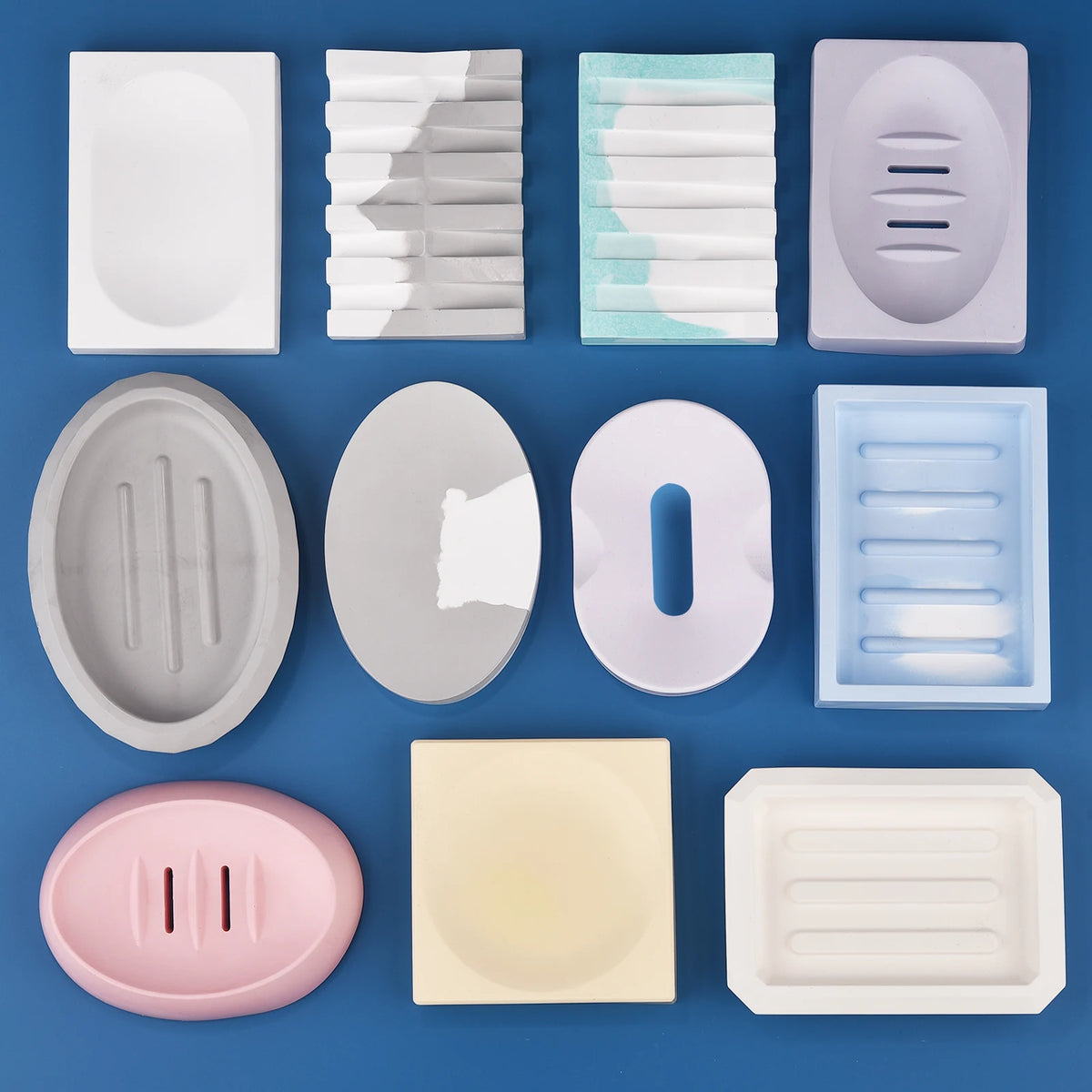 moules savon silicone géométriques modernes blanc rose gris jaune bleu