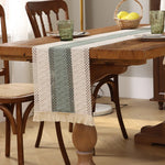 chemin table tressé rustique bohème beige marron blanc franges noel halloween pâques
