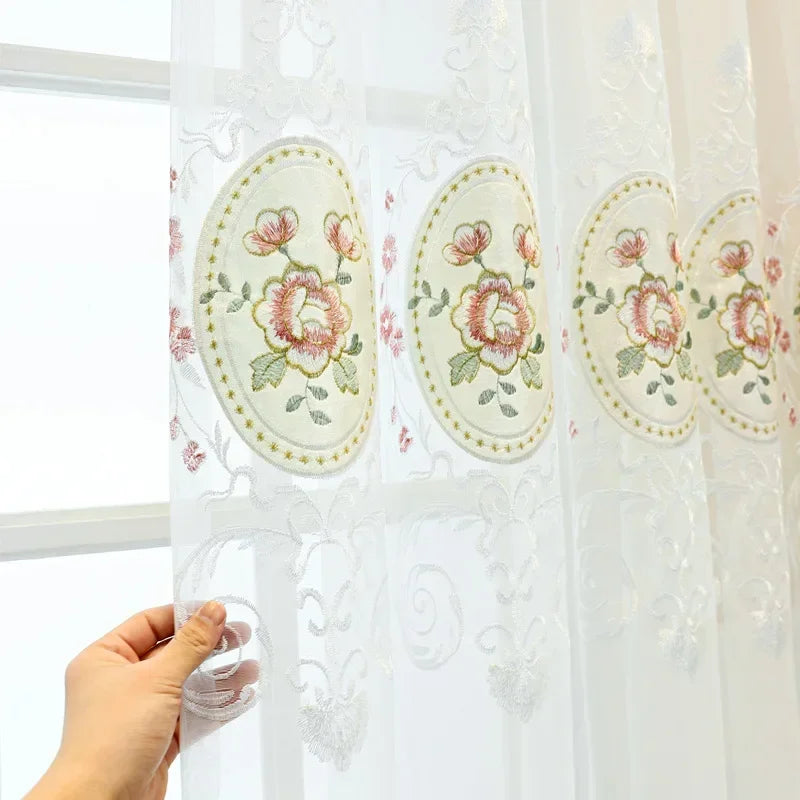 rideau blanc translucide broderie florale polyester moderne 100cm 150cm 200cm 250cm 300cm 400cm