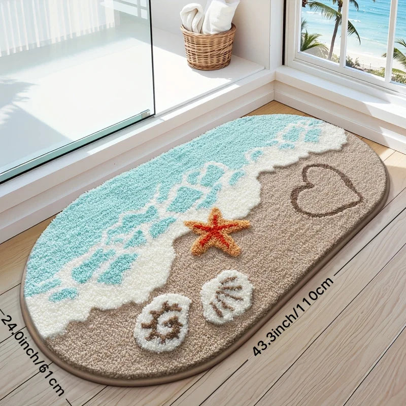 tapis plage antidérapant doux sable vague coquillage entrée intérieur extérieur sable motif plage