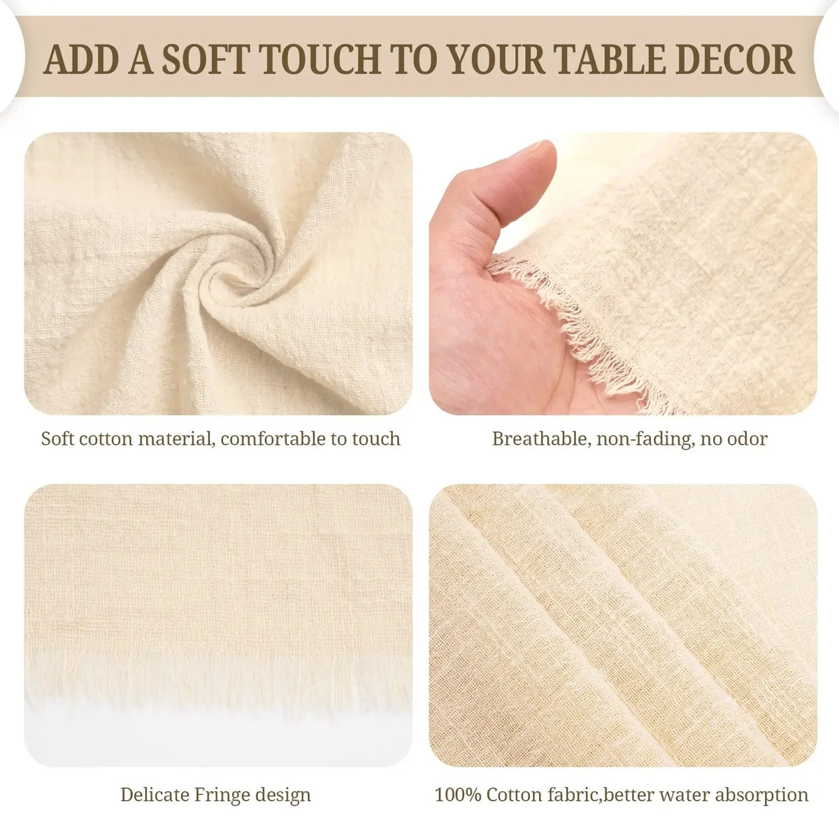 lot dix serviettes table coton beige clair franges rustiques mariage décoration chic maison