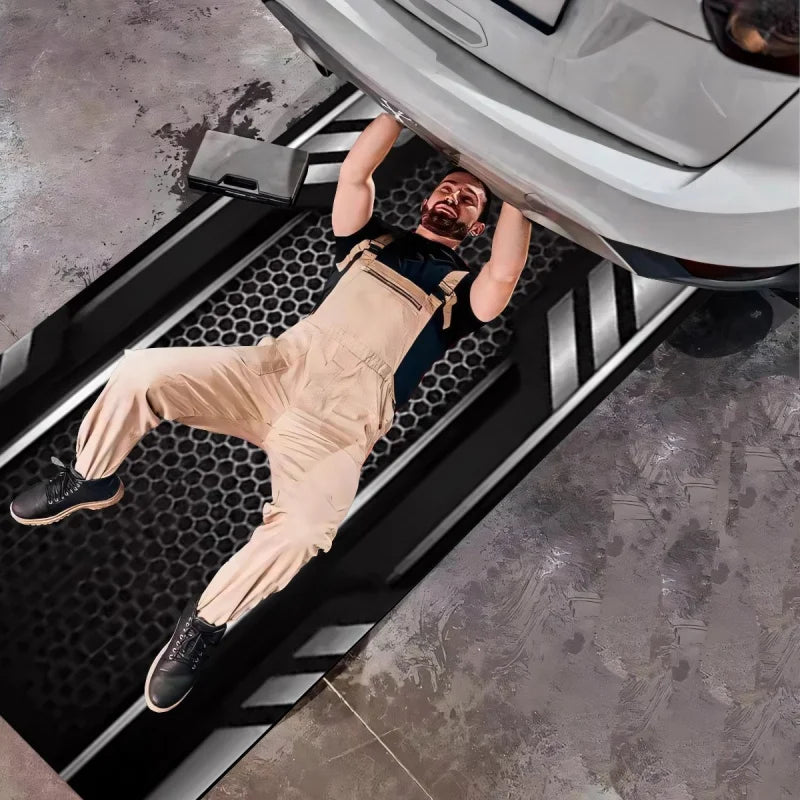 tapis sol antidérapant polyester hexagonal moderne noir gris garage atelierintérieur moto résistant usure
