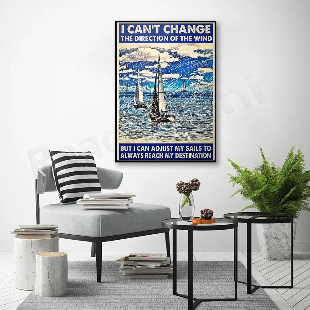 toile d'art vintage marin voiliers nuages océan blanc bleu gris noir