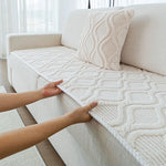 coussin canapé beige clair motif géométrique moderne fixation textile doux maison hiver