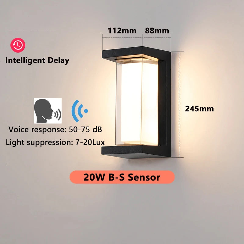 lampe murale led motion sensor extérieure noir moderne étanche ip65 20w