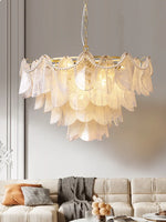 lustre led blanc doré feuillagé classique baroque translucide cristaux salon chambre
