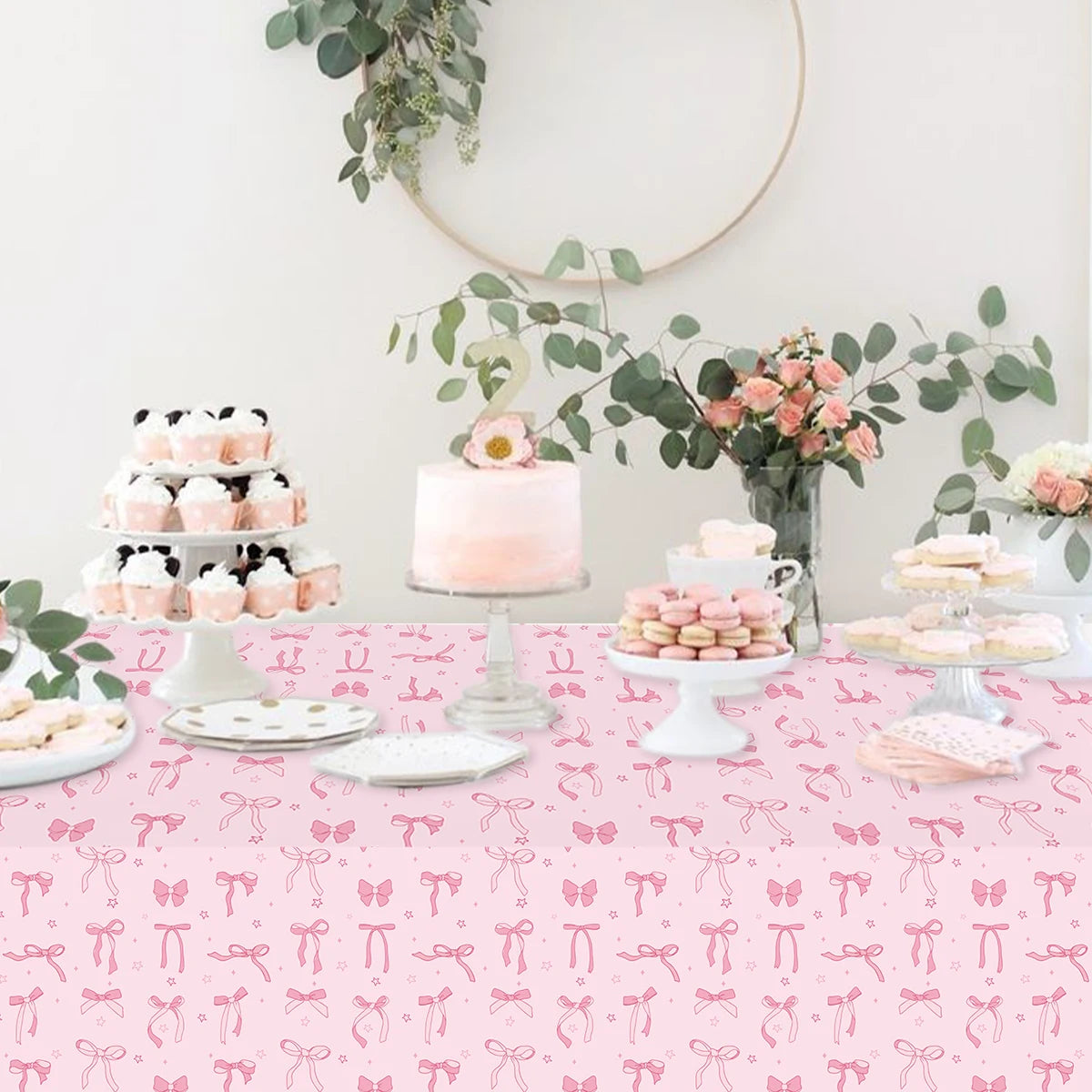 nappe blanche rose imperméable huile réutilisable arcs roses points dorés festive maison