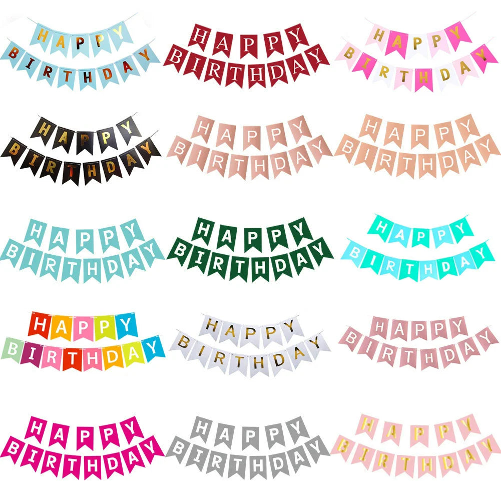 guirlande fanions happy birthday bleu rose noir gris vert turquois festif anniversaire enfant mariage