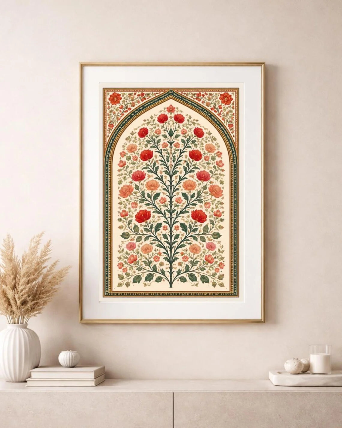 affiche encadrée illustration florale oiseaux vintage beige marron cadres bois chambre salon decoration