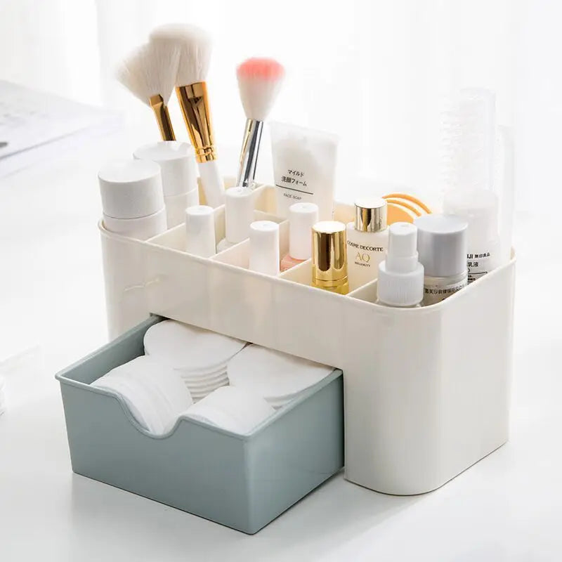 organisateur maquillage compartiments tiroir pinceaux produits cosmétiques brosse sourcils vernis démaquillants minimaliste modernes blanc