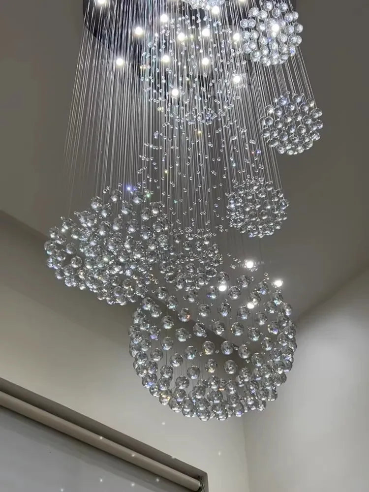 Suspension lumineuse moderne cristal transparentes 100cm 300cm 120cm 420cm LED