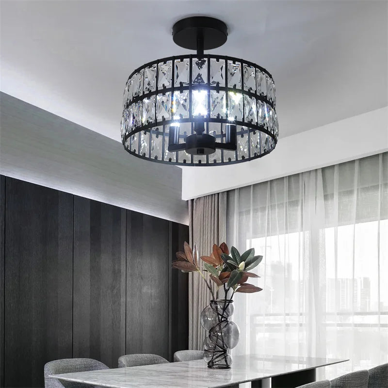lustre moderne élégant transparent strass argenté noir doré éclairage intérieur salle manger couloir