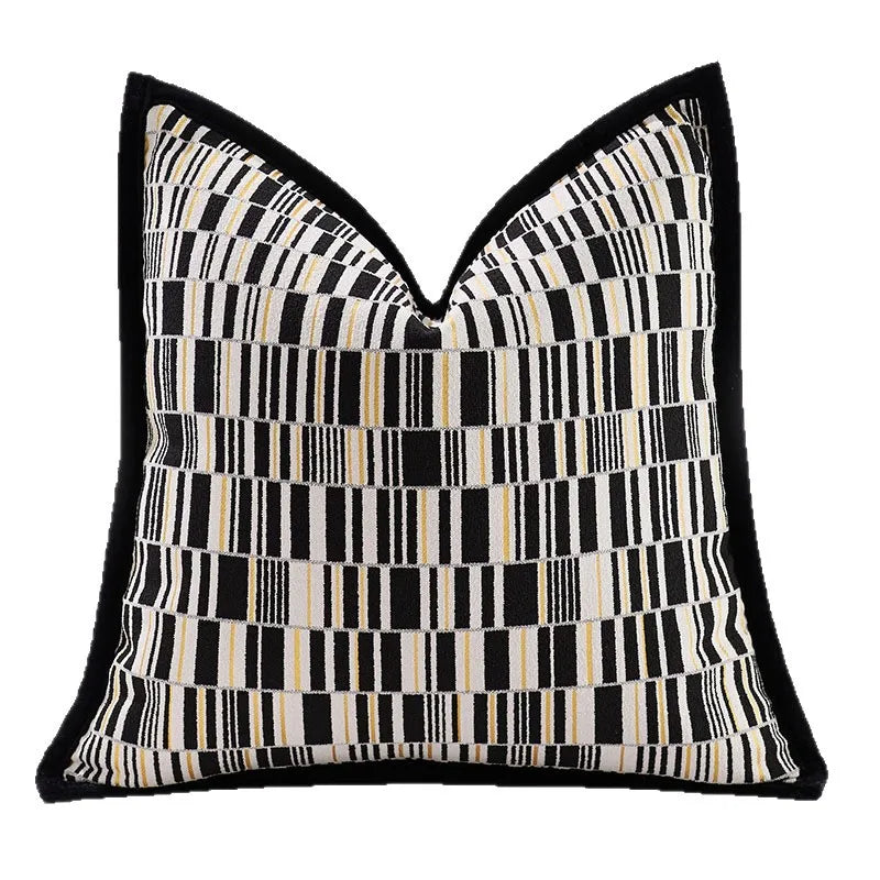 housse coussin géométrique noir blanc beige carré 45x45cm polyester décoratif contemporain lit canapé salon