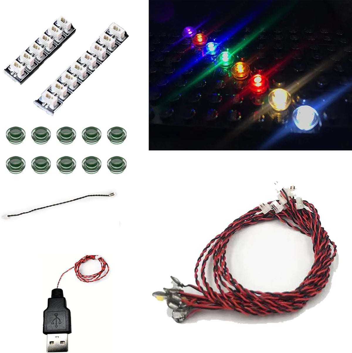 blocs construction lumineux blanc bleu vert rouge adhésif flash slow éclairage usb compatible moderne