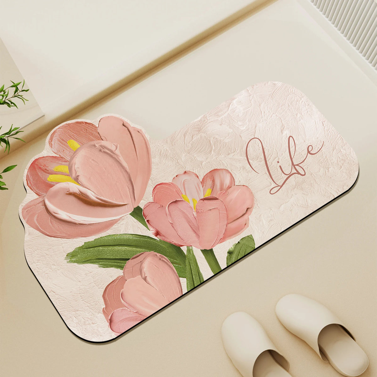 tapis bain caoutchouc antidérapant fleurs tulipe moderne rose violet life rapide absorbant
