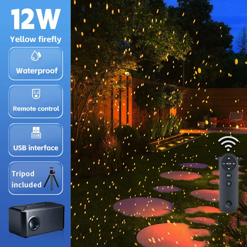 projecteur led portable 12w noir trépied télécommande effet neige lucioles patio fêtes mariage