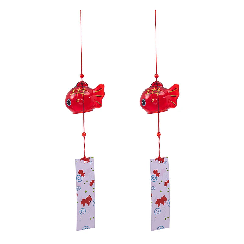 mobiles vent japonais verre transparent poissons chats décor extérieur rouge vert bleu blanc