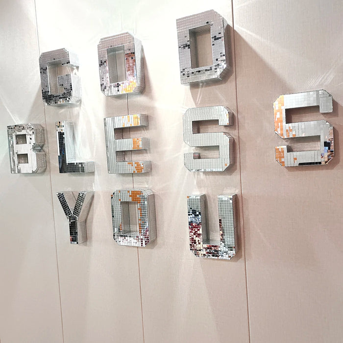 Lettre décorative miroir disco en verre pour décoration murale de chambre