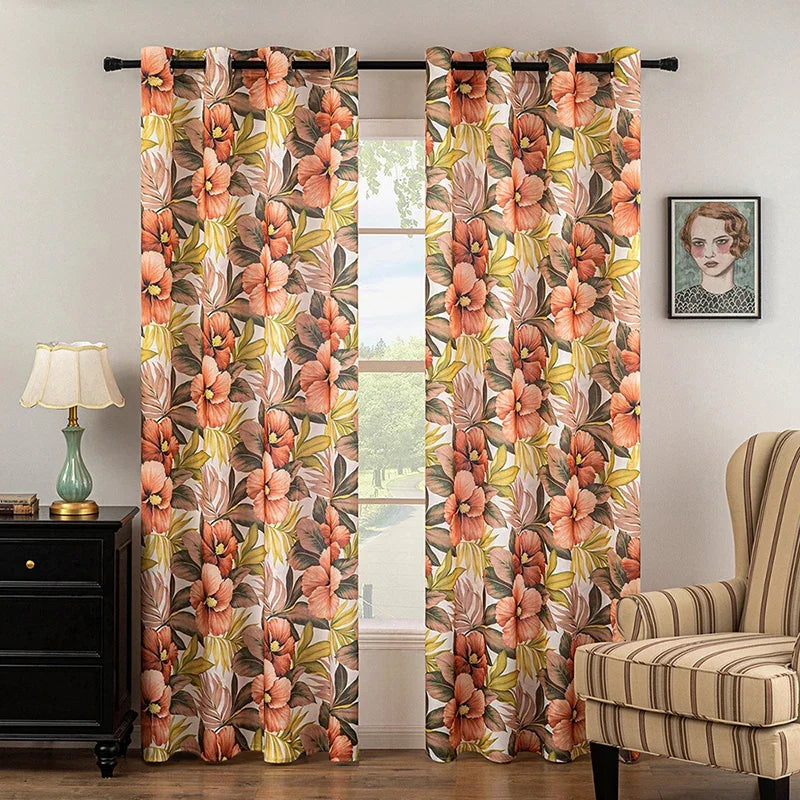 rideau moderne semi transparent motif fleurs multicolore salon chambre maison
