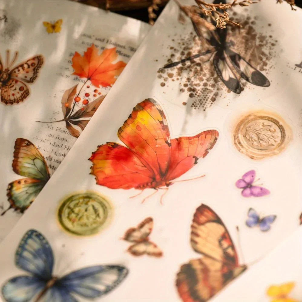 autocollants papillons multicolores fleurs motifs naturels adhésifs scrapbooking diy junk journal collage materiaux vintage