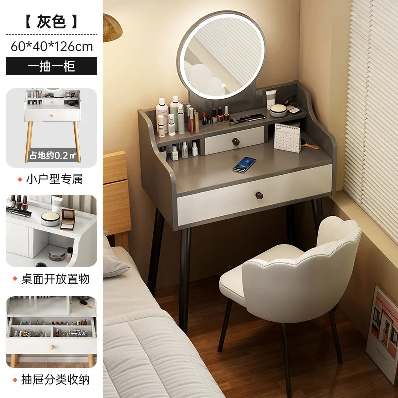 maquillage blanc moderne tabouret miroir tiroirs bois minimaliste