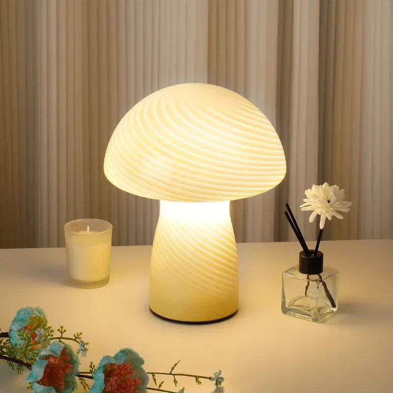 lampe table moderne jaune rayures blanches verre opalescent interrupteur tactile 220v