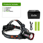 lampe frontale led rechargeable moderne bande élastique zoom noir rouge vert