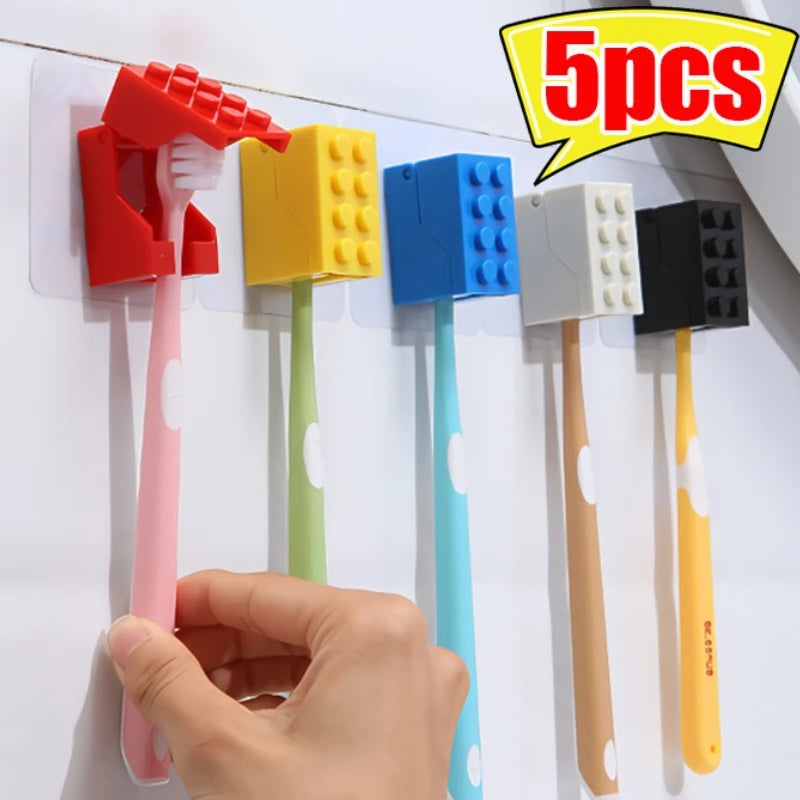 porte brosses dents blocs construction adhésif moderne créatif salle bains rouge jaune bleu gris