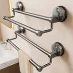 porte serviettes mural gris métallisé double barre ventouse moderne minimaliste sans perçage deux niveaux